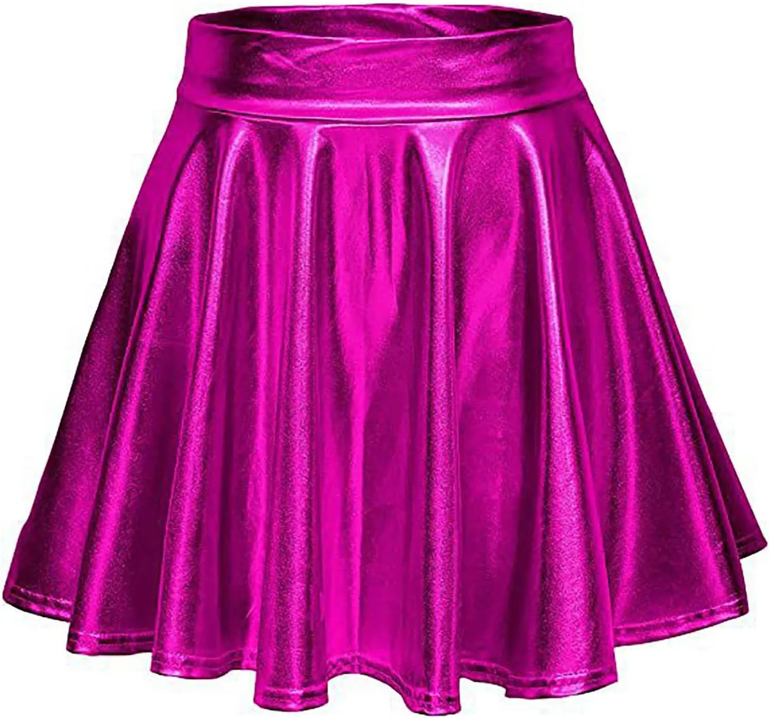 Womens Shiny Flared Pleated Short Mini Skater Skirt High Waisted A-Line Dance Skirt for Nightclub Costumes Clubwear