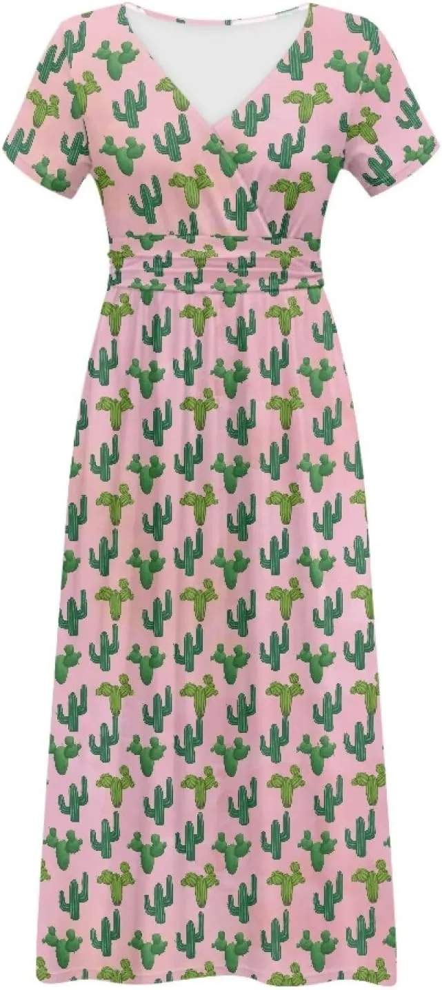 Women's Short Sleeve Maxi Dresse V-Neck Plus Size Casual Dresses with Pockets