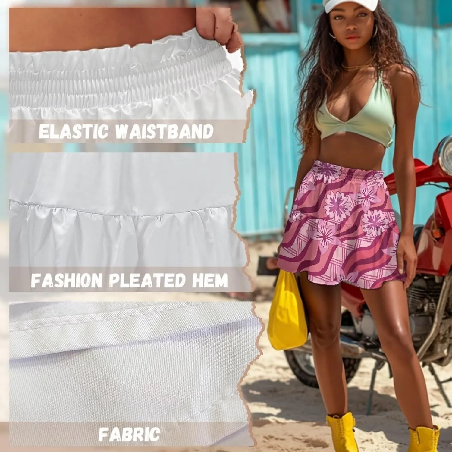 Womens Skirts Short Flowy High Waist Tiered Mini Skirt for Running Casual