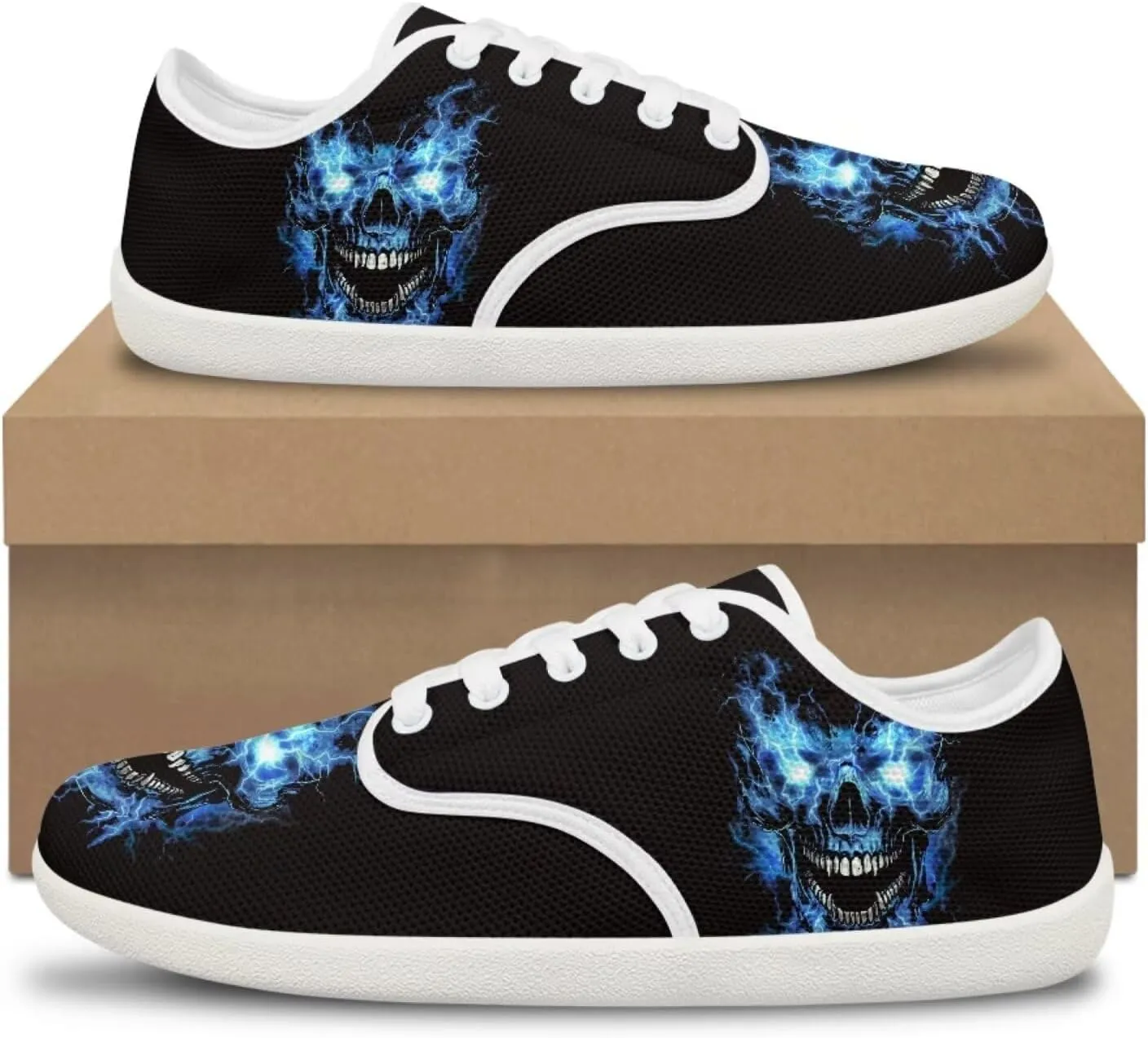 Women's Skull Athletic Barefoot Sneaker Walking Leisure Shoes Lace-up Tennis Running Sneakers