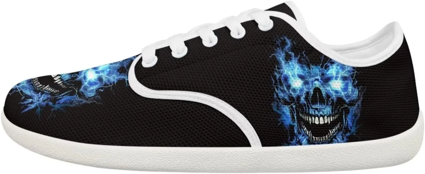 Women's Skull Athletic Barefoot Sneaker Walking Leisure Shoes Lace-up Tennis Running Sneakers