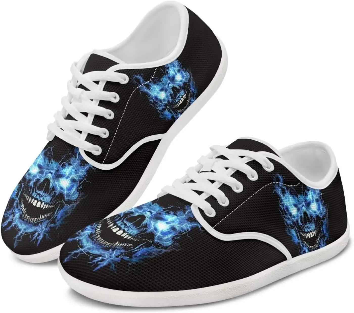 Women's Skull Athletic Barefoot Sneaker Walking Leisure Shoes Lace-up Tennis Running Sneakers