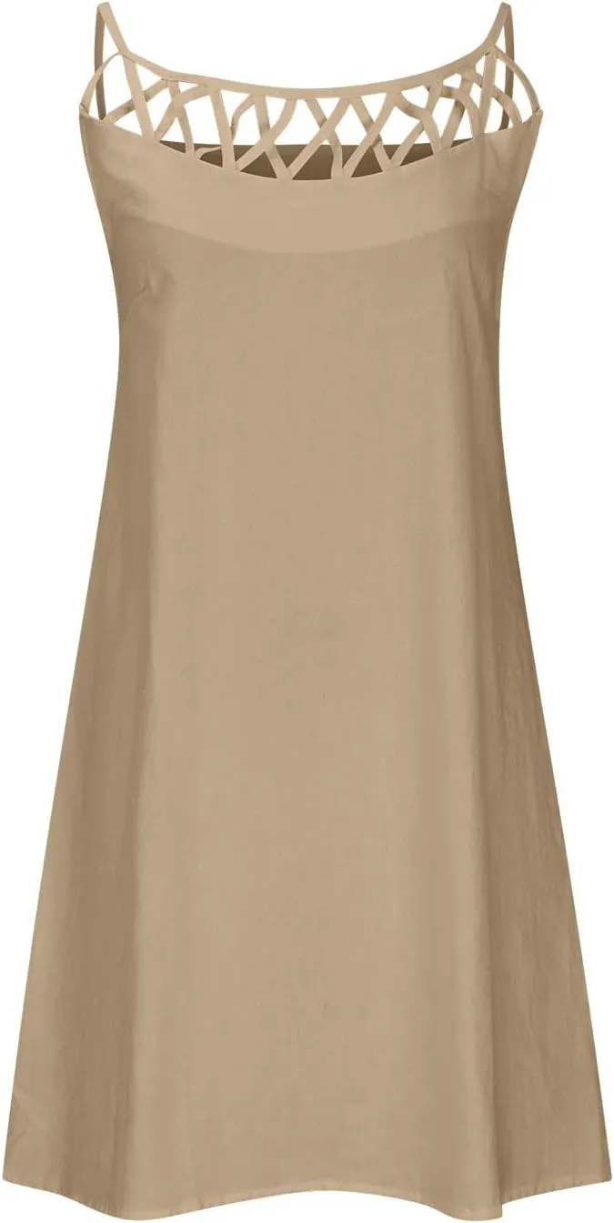Womens Sleeveless Linen Dresses Halter Neck Summer Dress Casual Midi Sundress Trendy Beach Vacation Outfits