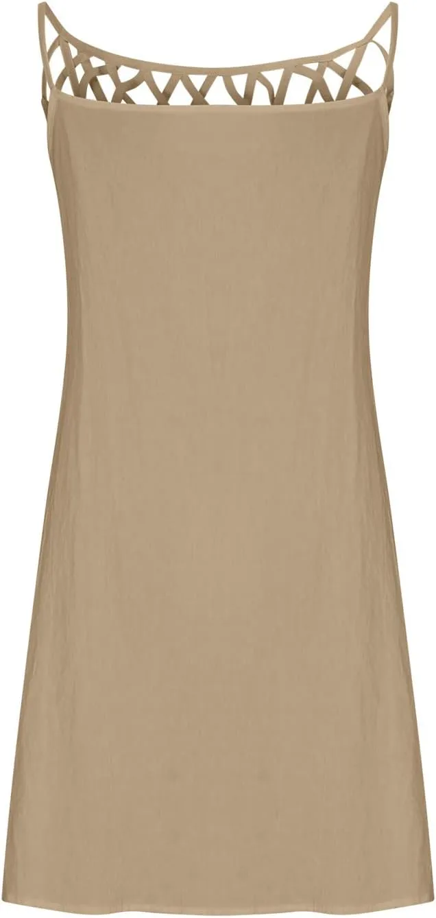 Womens Sleeveless Linen Dresses Halter Neck Summer Dress Casual Midi Sundress Trendy Beach Vacation Outfits