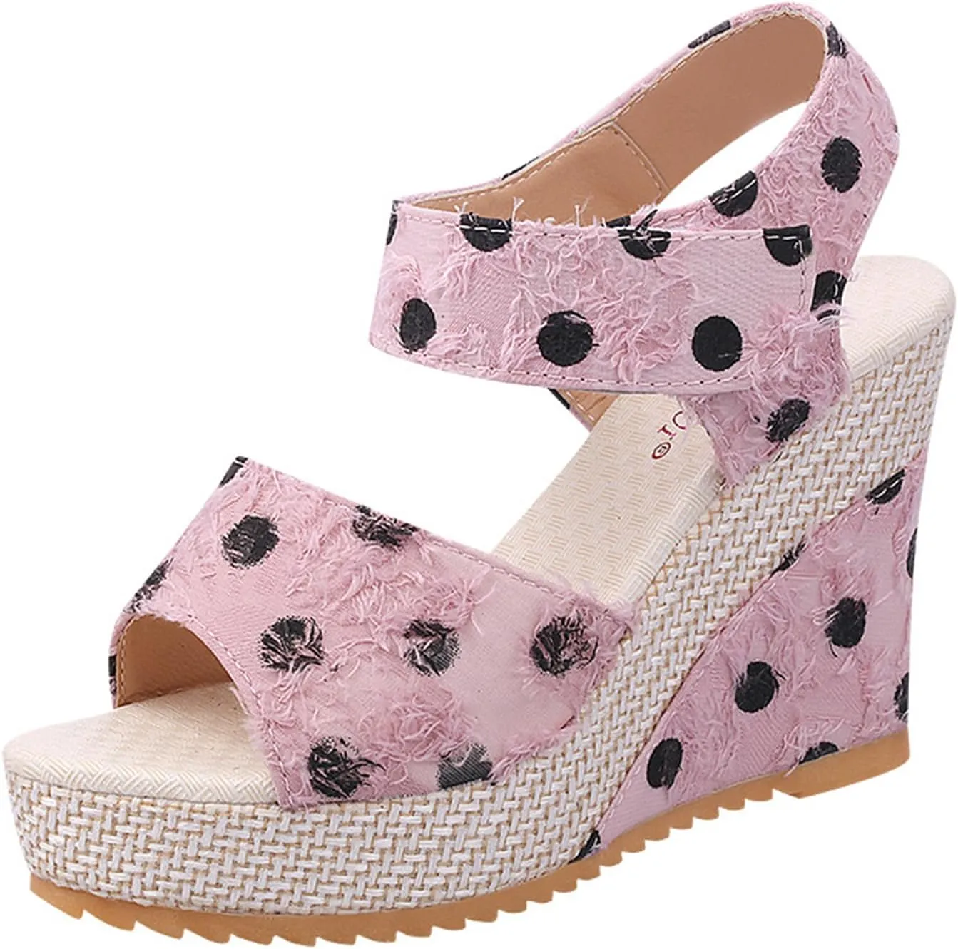 Womens Slip On Espadrilles Wedges Sandals Slides Platform Summer High Heel Open Toe Ankle Strap Buckle Sandal Comfortable Dot Print Hook and Loop Fashion Trendy Travel Outdoor Espadrilles Shoes
