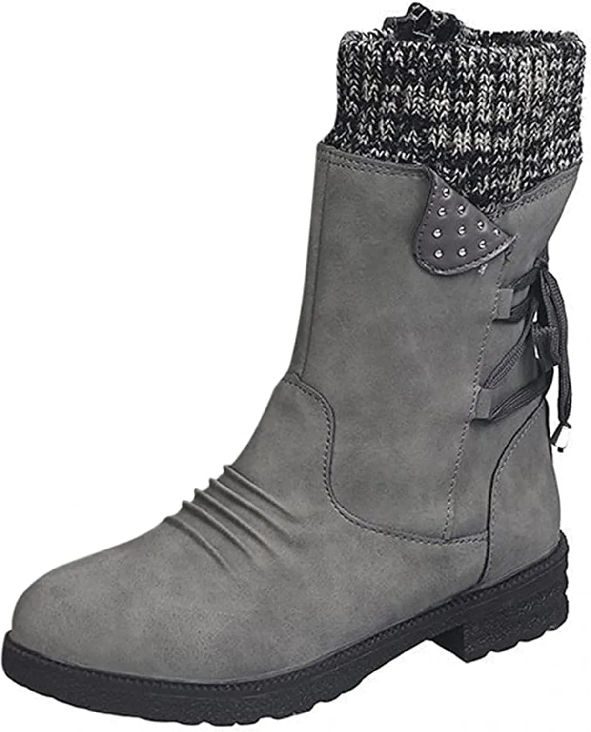 Women's Snow Boots Winter Warm Round Toe Lace Up Boot Western Platform Cowboy Boots Hiking Booties Non Slip Outdoor Mid Calf Boots Shoes