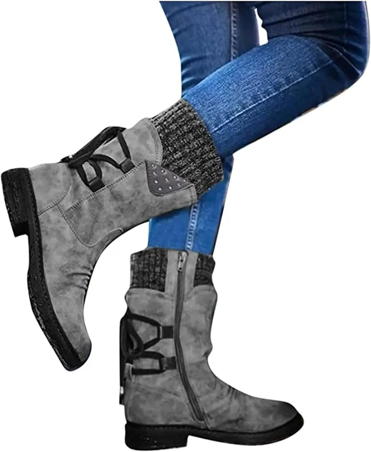 Women's Snow Boots Winter Warm Round Toe Lace Up Boot Western Platform Cowboy Boots Hiking Booties Non Slip Outdoor Mid Calf Boots Shoes