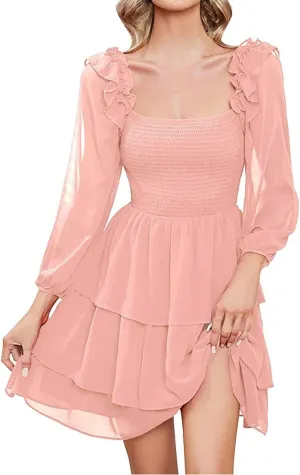 Women's Spring Dresses Floral Printed Boho Midi Dresses Summer Swing Wrap V-Neck Short Sleeve Irregular Hem Holiday Dress