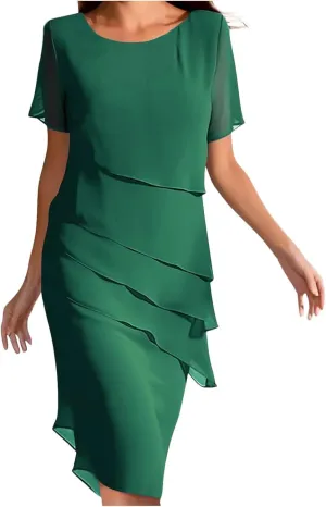 Women's Summer 2025 Midi Dress Chiffon Ruffle Short Sleeve Casual Floral Print Long Flowy Dresses Beach Sundress