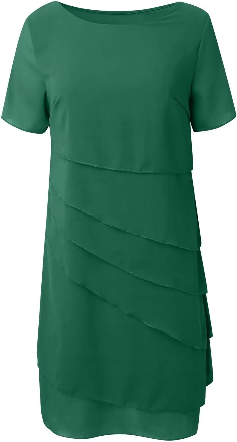 Women's Summer 2025 Midi Dress Chiffon Ruffle Short Sleeve Casual Floral Print Long Flowy Dresses Beach Sundress