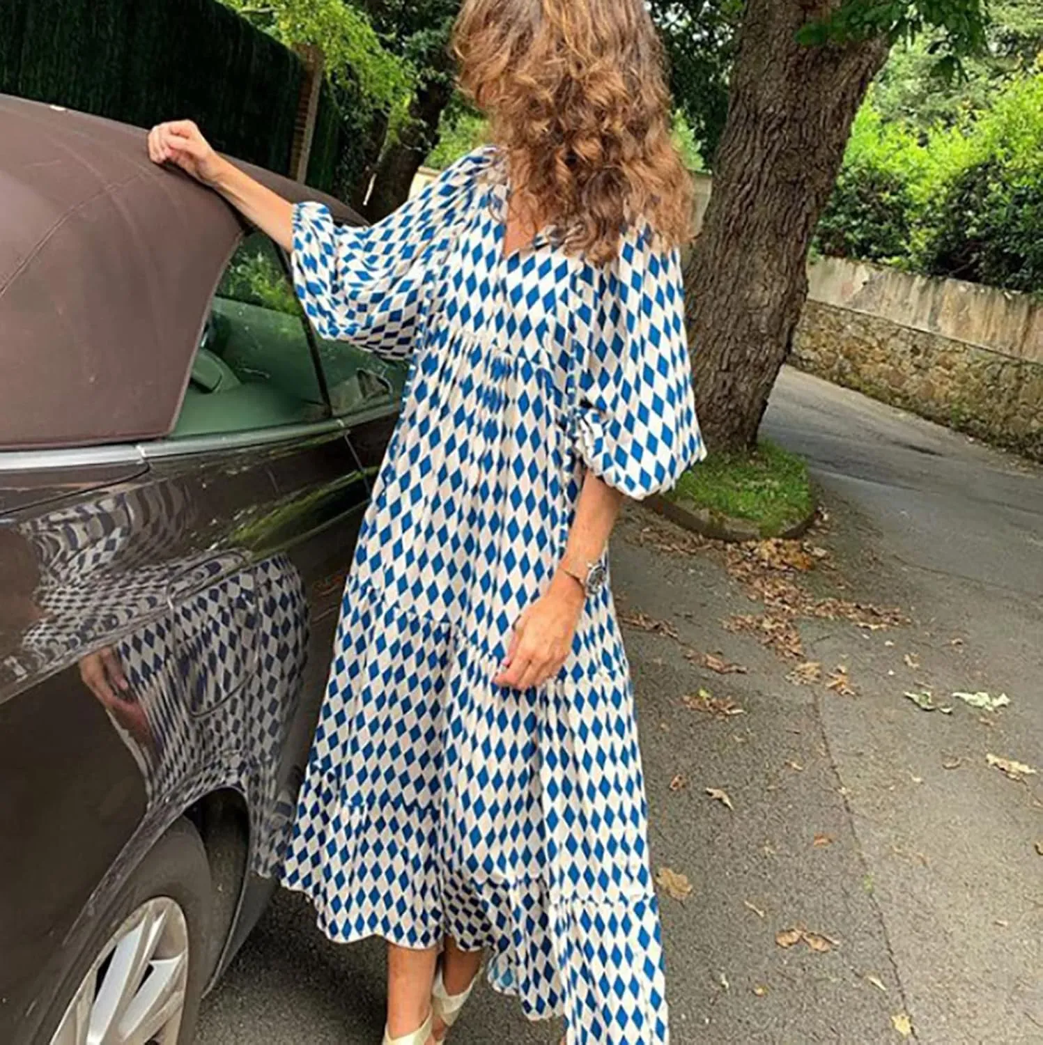 Womens Summer Mini Dress 2025 Casual Puff Sleeve Dresses A Line Bow Tie Front Loose Cute Babydoll