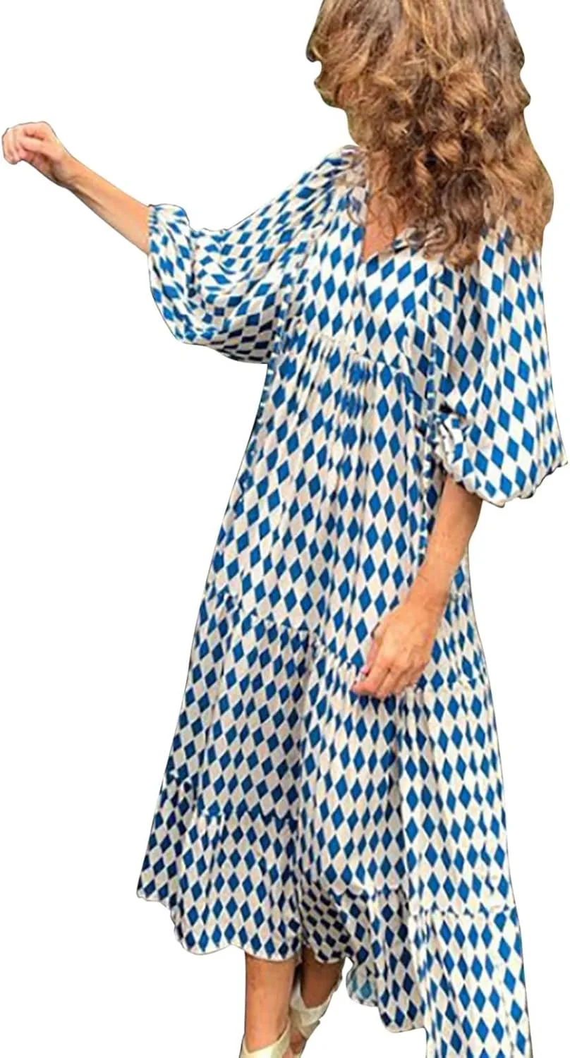 Womens Summer Mini Dress 2025 Casual Puff Sleeve Dresses A Line Bow Tie Front Loose Cute Babydoll