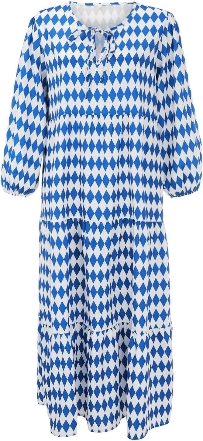 Womens Summer Mini Dress 2025 Casual Puff Sleeve Dresses A Line Bow Tie Front Loose Cute Babydoll