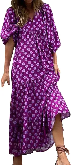 Womens Summer Mini Dress 2025 Casual Puff Sleeve Dresses A Line Bow Tie Front Loose Cute Babydoll