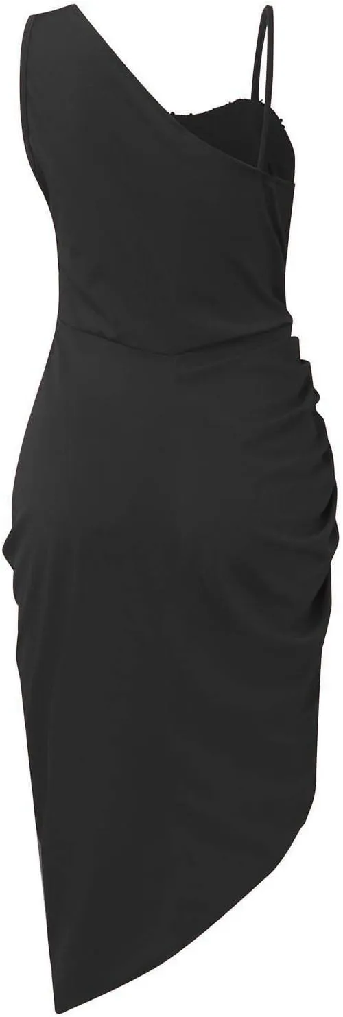 Women's Summer Sexy Elegant Trendy Solid Color Cold Shoulder Sequins Split Party Cocktail Prom Dress 2025, S-3XL