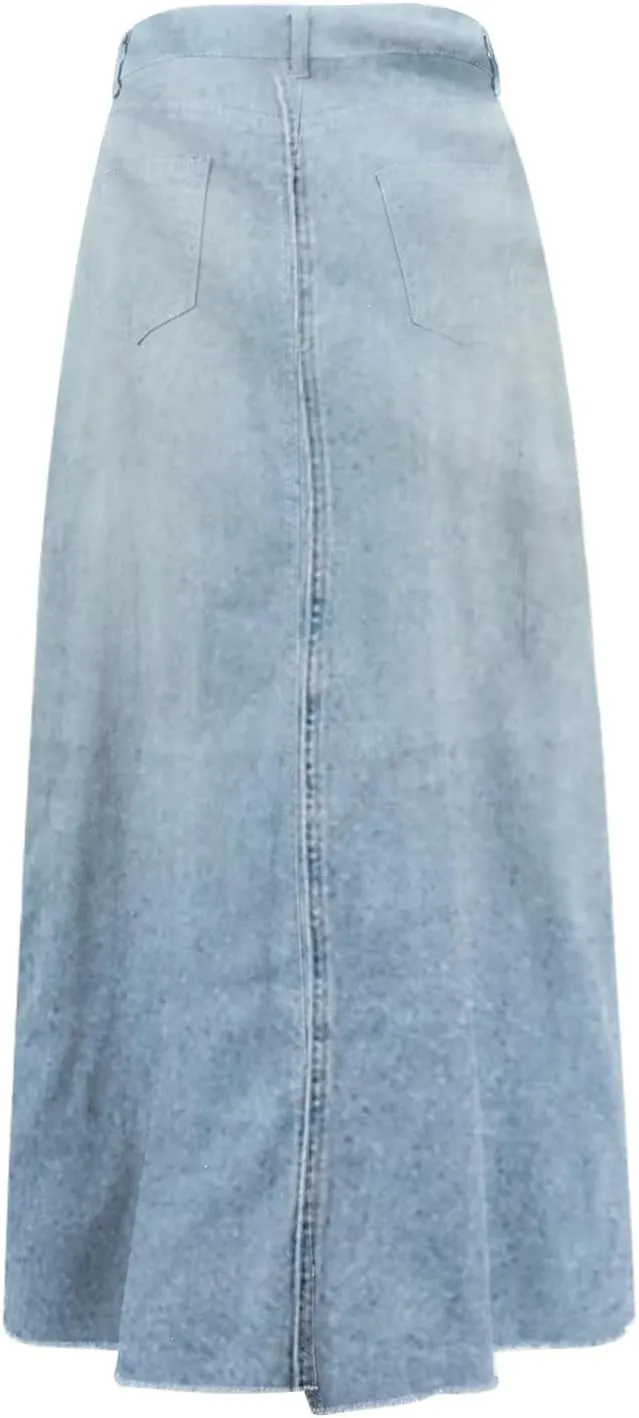 Women's Summer Skirts 2025 Casual Loose Trendy Elastic Waist Solid Color Sun Beach Long Maxi Denim Skirt, S-XL