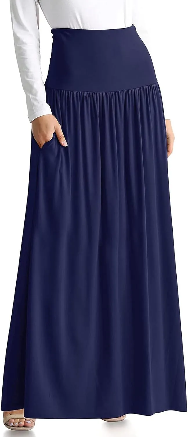 Womens Summer Skirts Womens Cotton Linen Skirts Spring Summer A Line Pleated Maxi Midi Skirt With Pockets Black Skirt