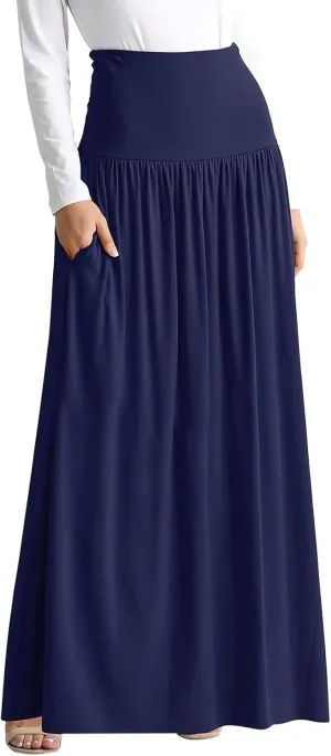 Womens Summer Skirts Womens Cotton Linen Skirts Spring Summer A Line Pleated Maxi Midi Skirt With Pockets Black Skirt