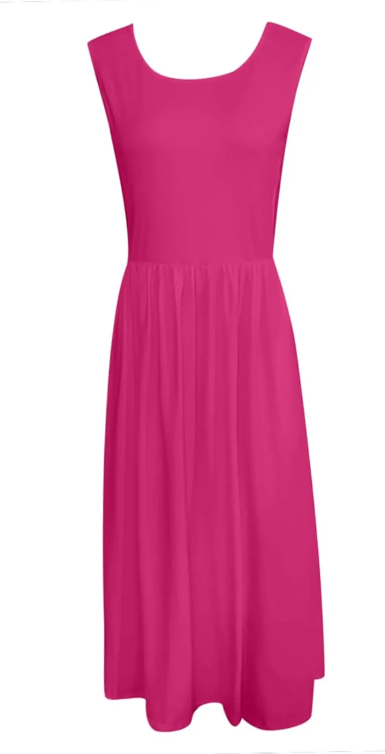 Women's Summer Sleeveless Midi Sundress Swing Casual Flowy Tiered Shirts Dress Beach Travel Vacation Outfits with Pockets
