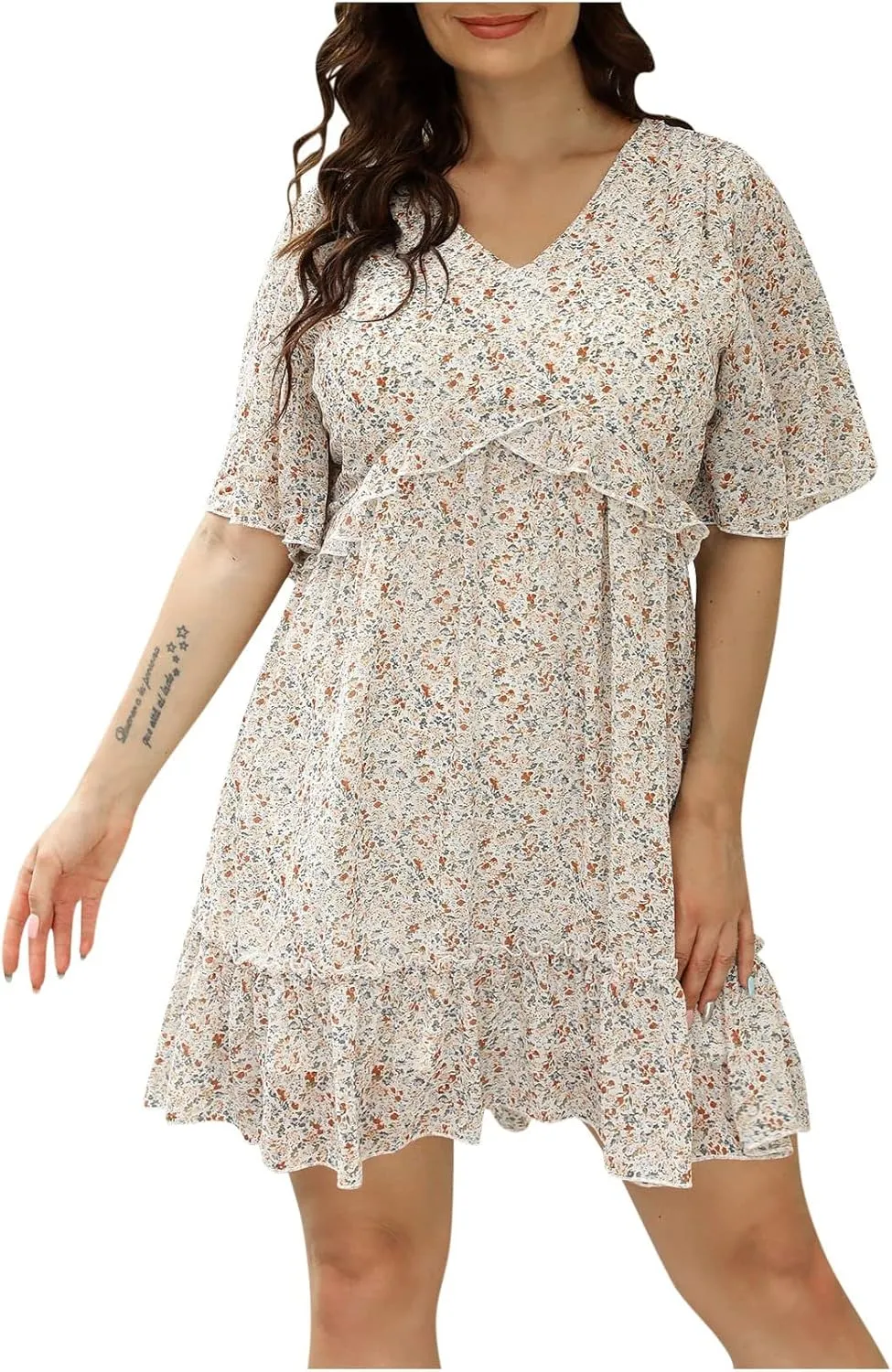 Women's Summer Wrap V Neck Polka Dot Print Ruffle Short Sleeve Mini Floral Dress with Tennis Dresses for Women