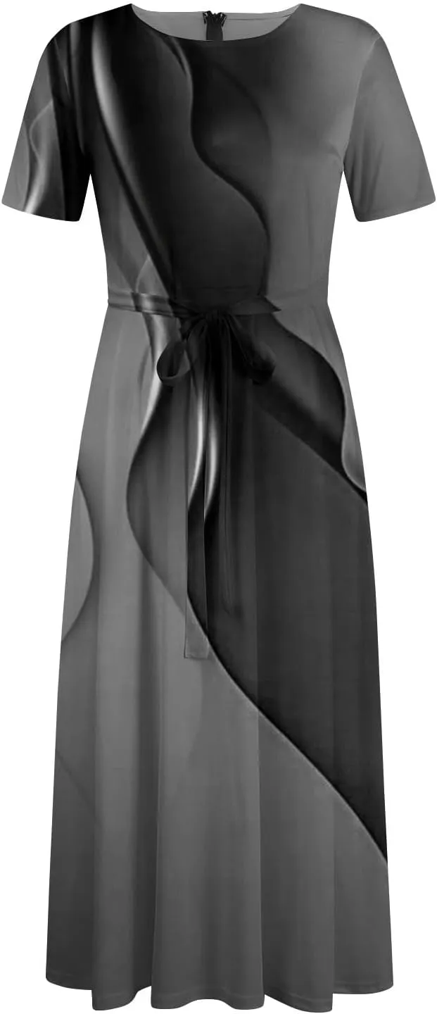 Women's Sun Dresses 2025 Vacation Summer Casual Loose Trendy Short Sleeve Floral Print Solid Flowy Maxi Dress Plus Size