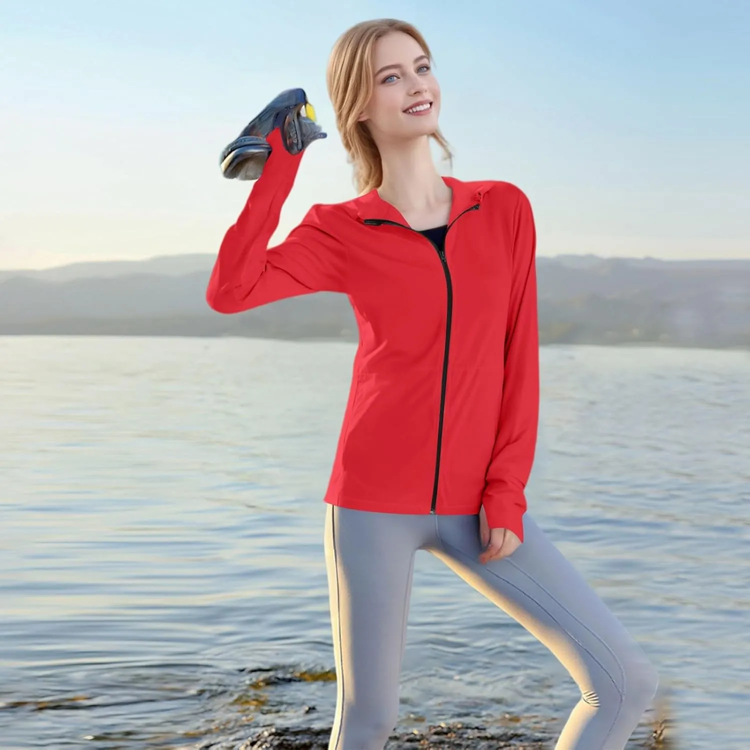 Women's UPF Sun Protection Shirts SPF Jacket UV Zip Up Hoodie Long Sleeve Summer Ice Silk Outdoor with Pockets