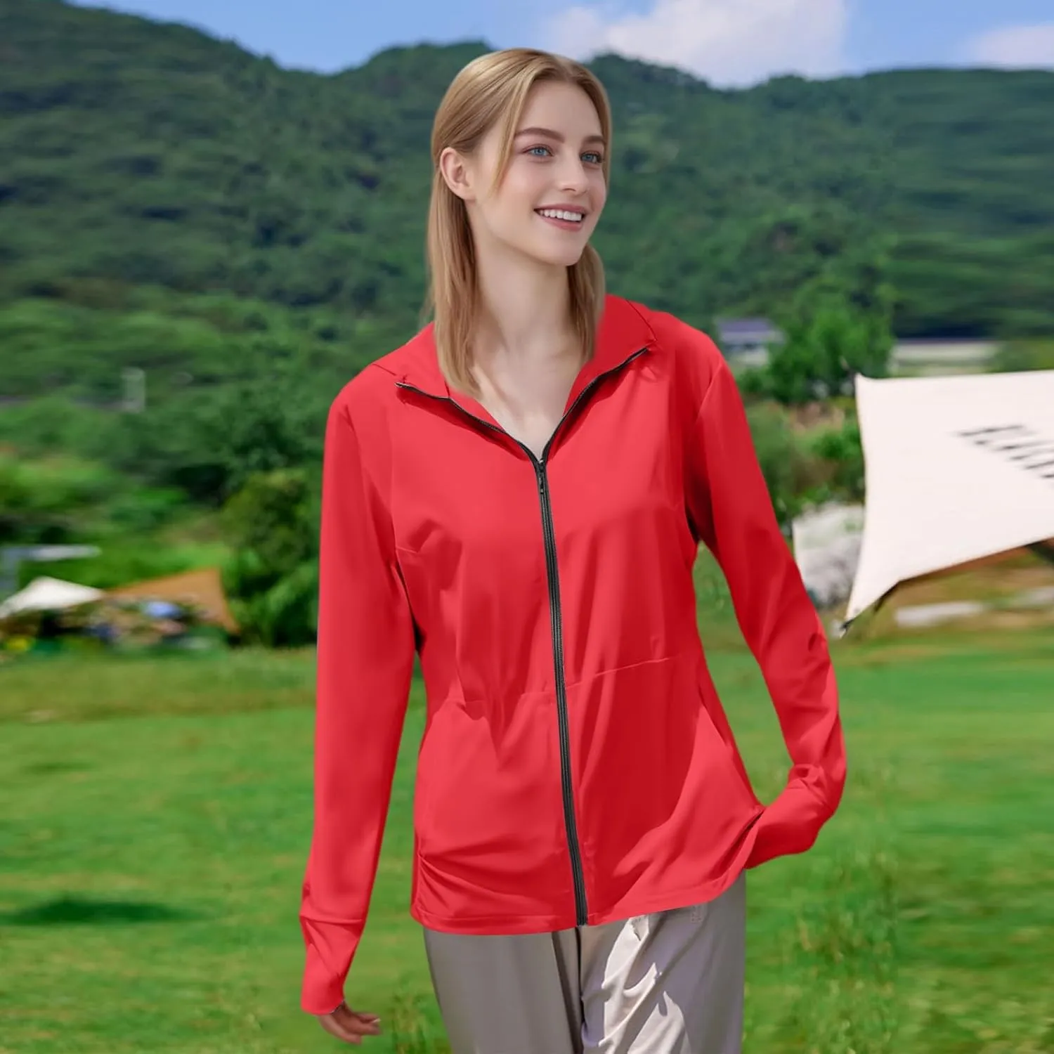 Women's UPF Sun Protection Shirts SPF Jacket UV Zip Up Hoodie Long Sleeve Summer Ice Silk Outdoor with Pockets