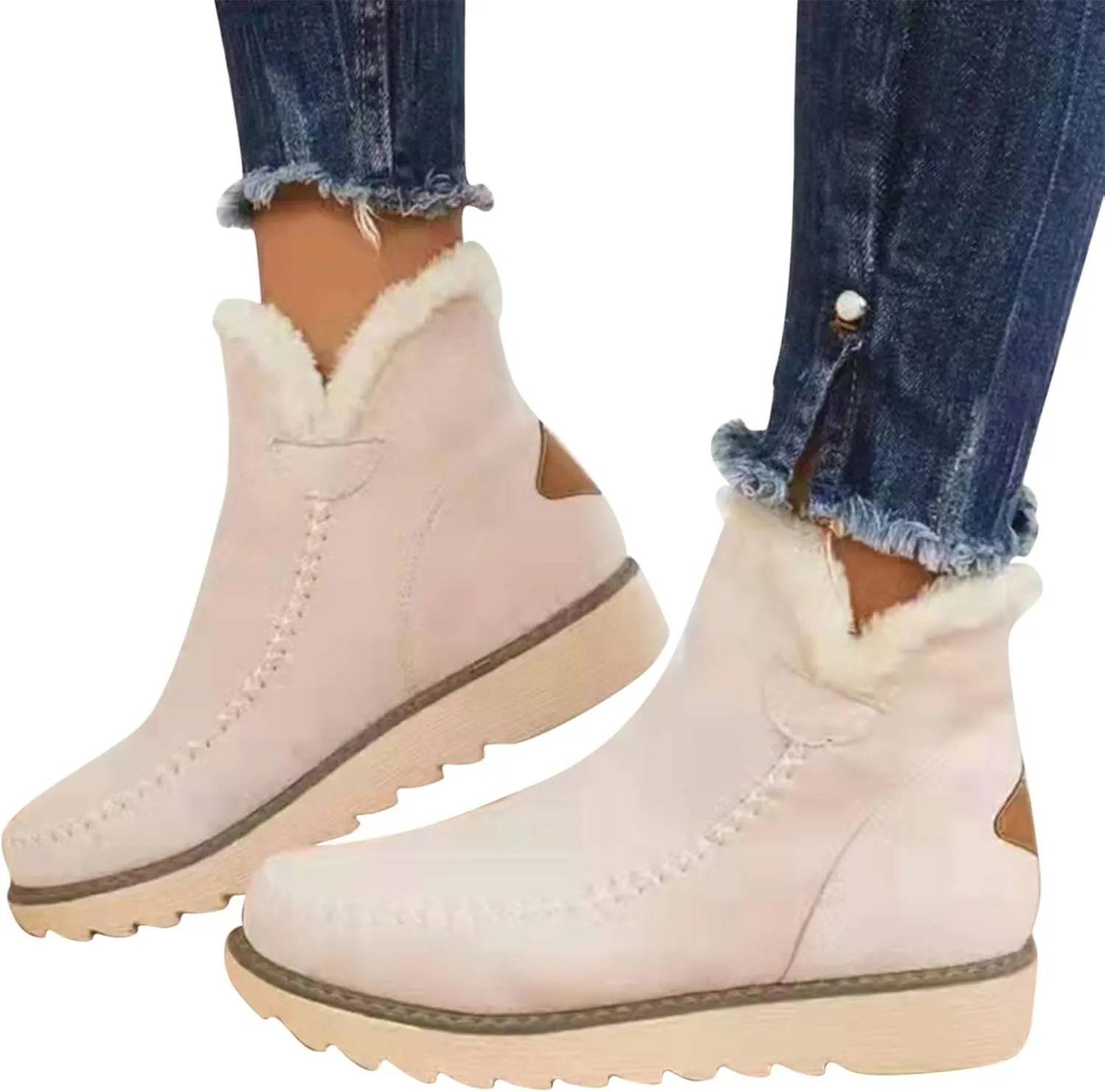 Womens Winter Boots Waterproof Wide Leg Women's Waterproof Boots Tall Winter Boots for Women 2023 No Heel Pink Winter Boots for Women Heels Warm Snow Boots for Women