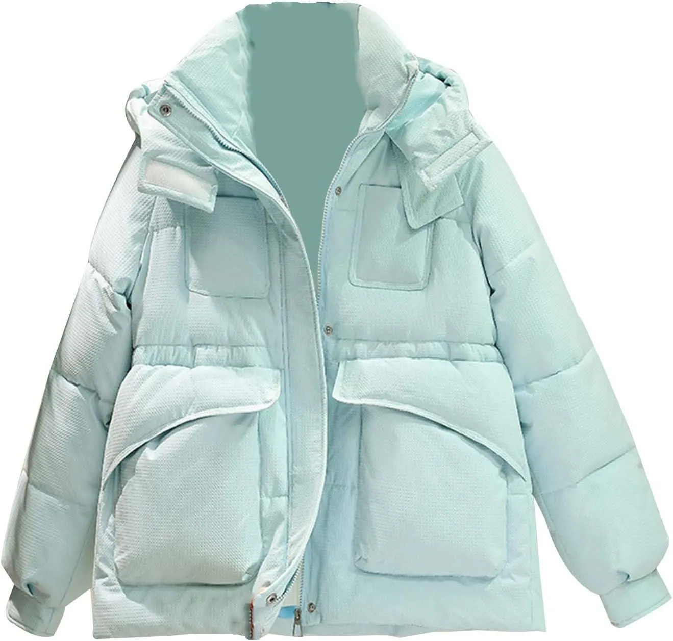Women's Winter Short Puffer Jacket Hoodies Long Sleeve Solid Color Slim Fit Y2k Zip Up Padded Parkas Down Coat Girls