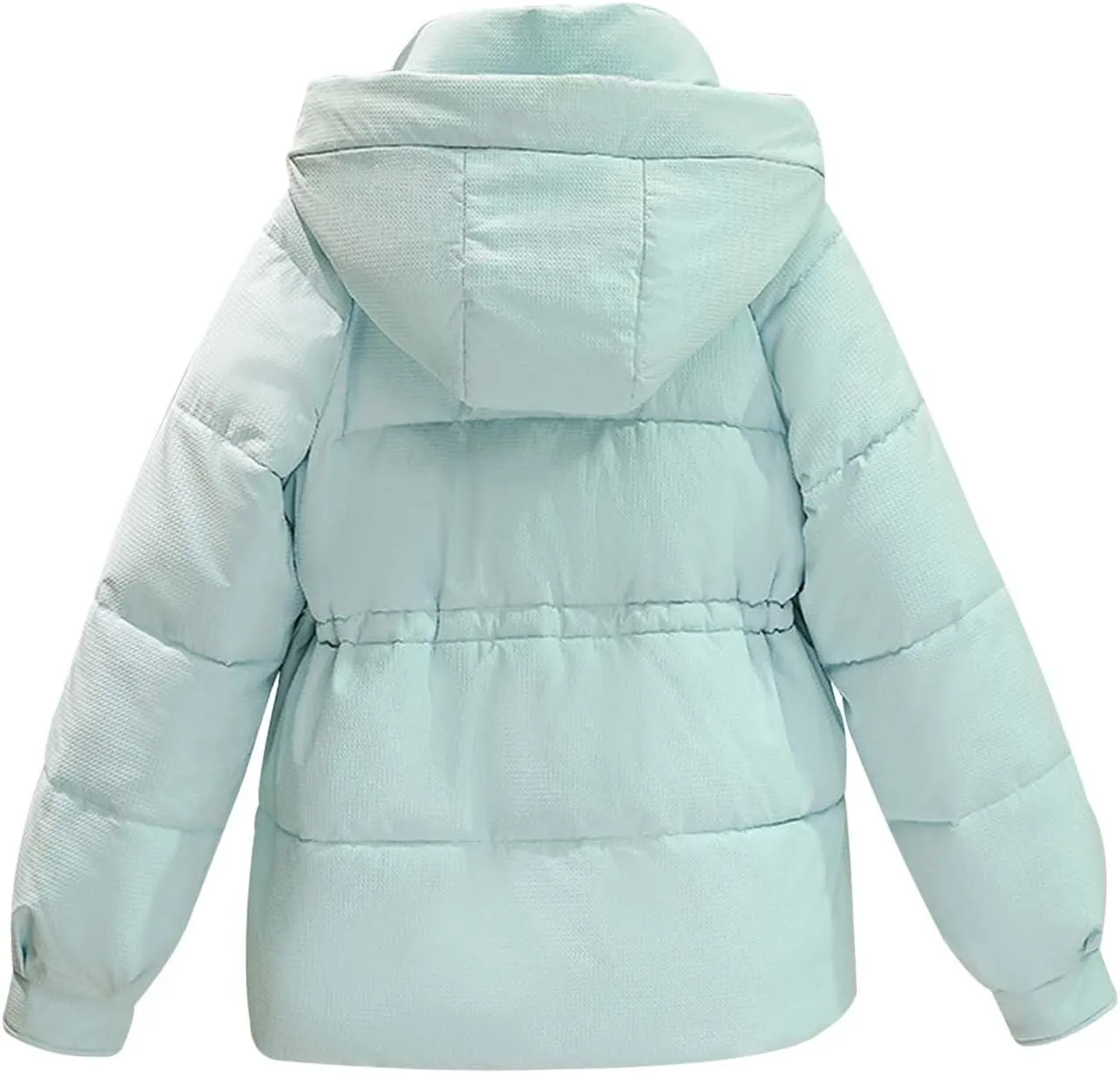 Women's Winter Short Puffer Jacket Hoodies Long Sleeve Solid Color Slim Fit Y2k Zip Up Padded Parkas Down Coat Girls