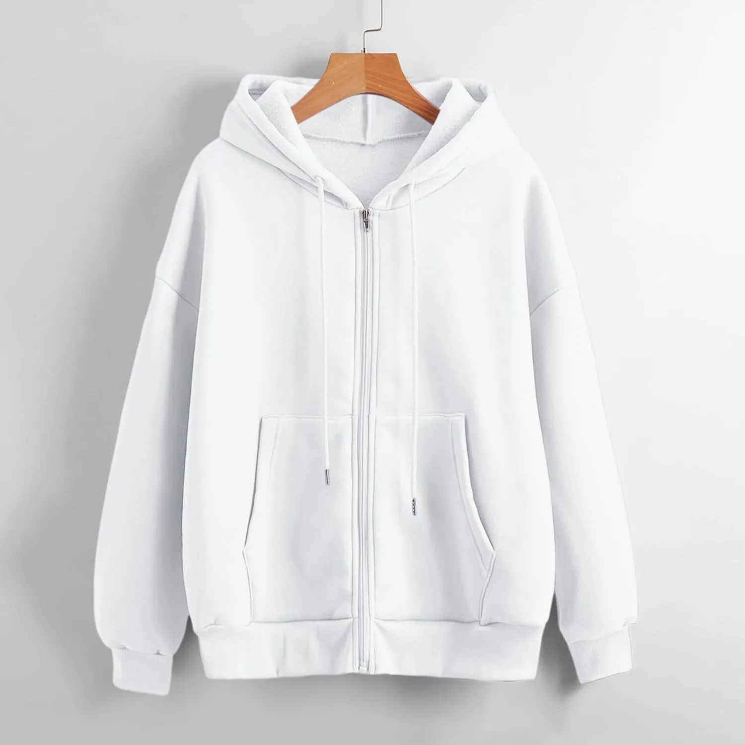 Women's Zip-Up Hoodie Fall Oversized Sweatshirt Lightweight Long Sleeve Zipper Coats Cozy Fleece Jacket with Pocket
