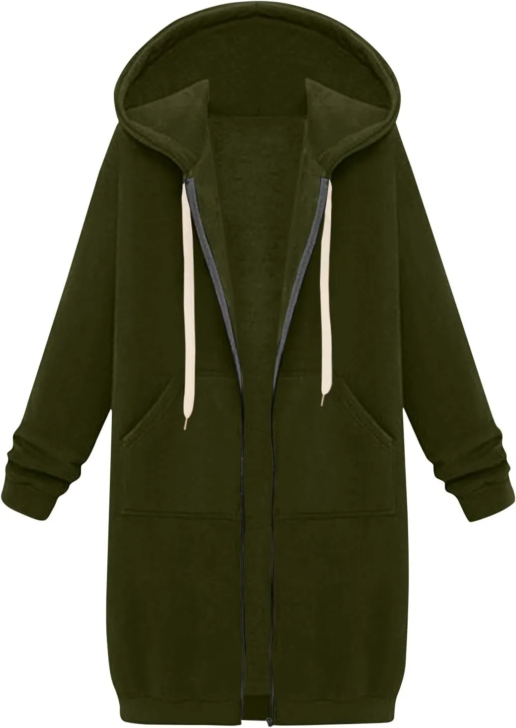 Women's Zip Up Long Hoodies Long Sleeve Drawstring Hooded Sweatshirts 2025 Fall Oversized Fleece Jackets with Pockets