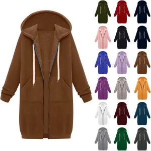 Women's Zip Up Long Hoodies Long Sleeve Drawstring Hooded Sweatshirts 2025 Fall Oversized Fleece Jackets with Pockets