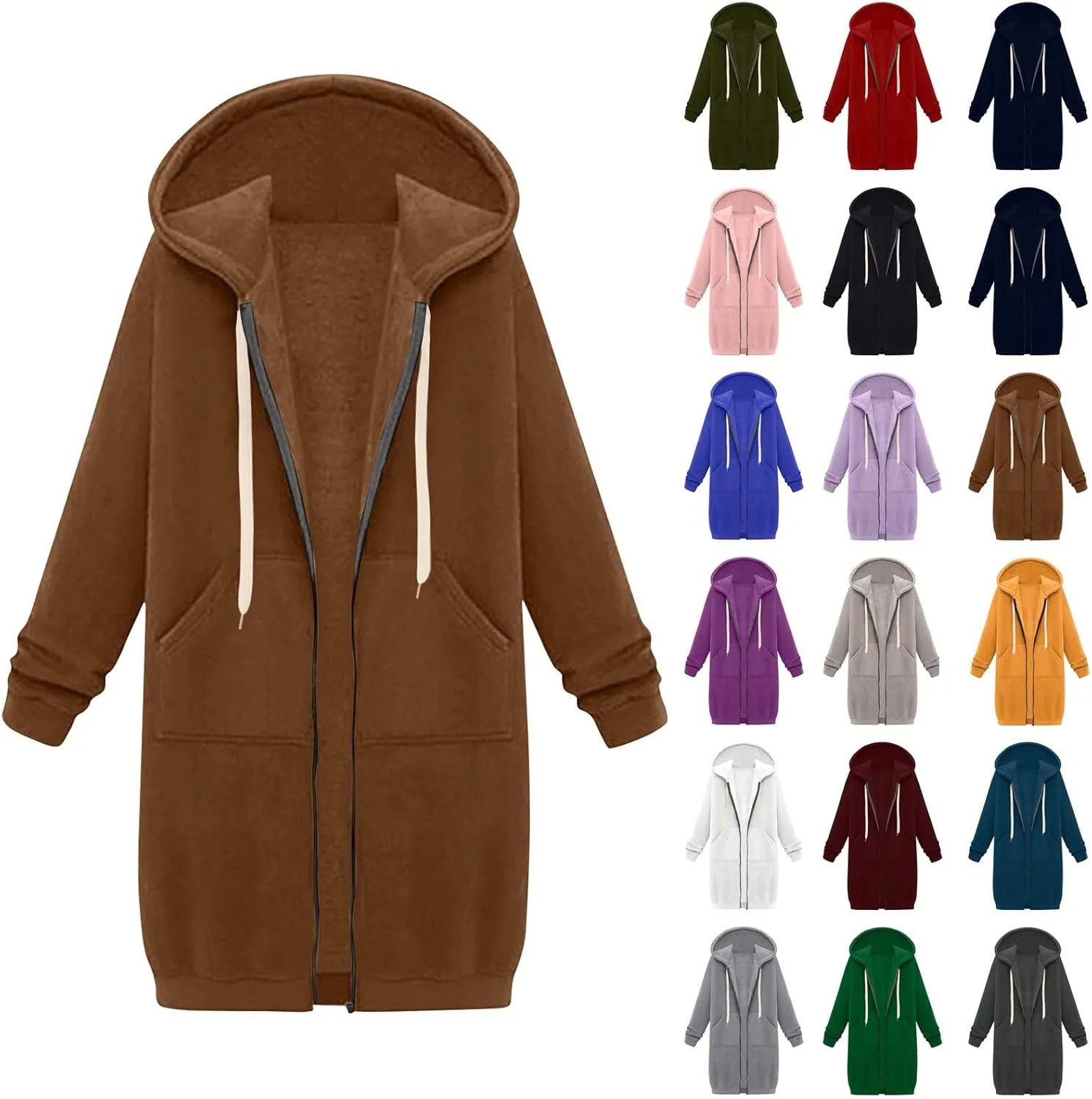Women's Zip Up Long Hoodies Long Sleeve Drawstring Hooded Sweatshirts 2025 Fall Oversized Fleece Jackets with Pockets