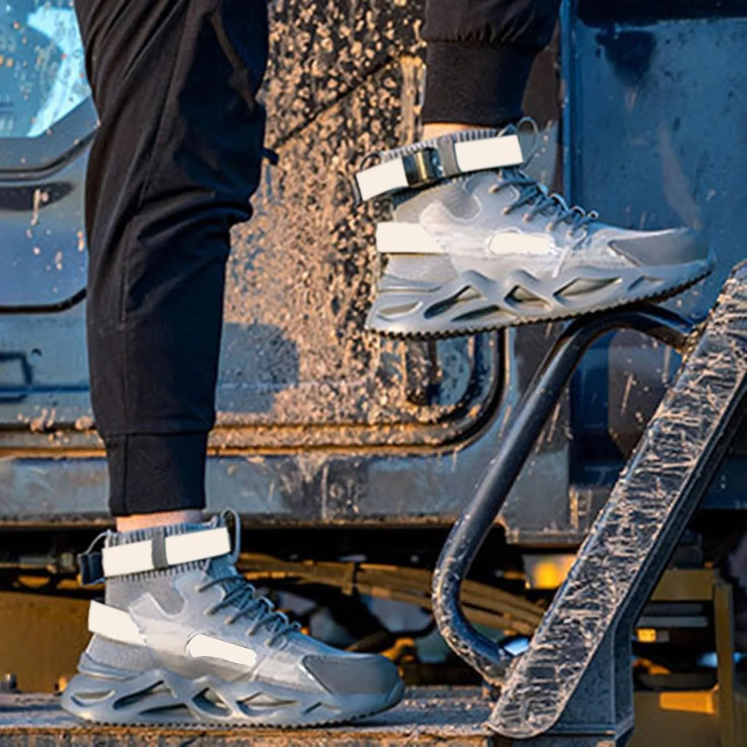 Work Sneakers for Men Fashion Lace Up High Top Sneakers Non Slip Breathable Lightweight Athletic Shoes Adjustable Buckle Running Shoes