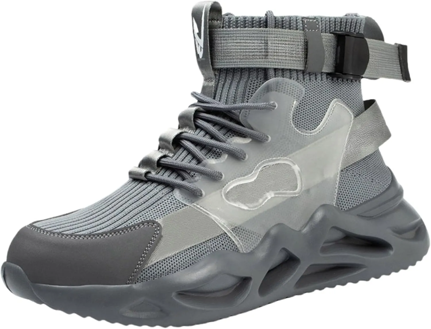 Work Sneakers for Men Fashion Lace Up High Top Sneakers Non Slip Breathable Lightweight Athletic Shoes Adjustable Buckle Running Shoes