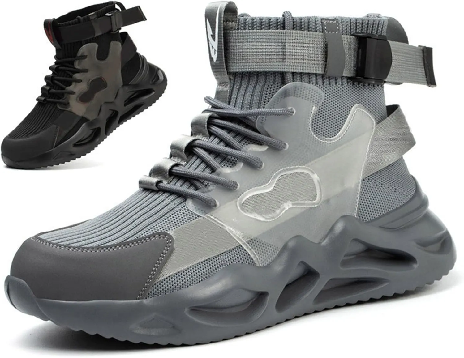 Work Sneakers for Men Fashion Lace Up High Top Sneakers Non Slip Breathable Lightweight Athletic Shoes Adjustable Buckle Running Shoes
