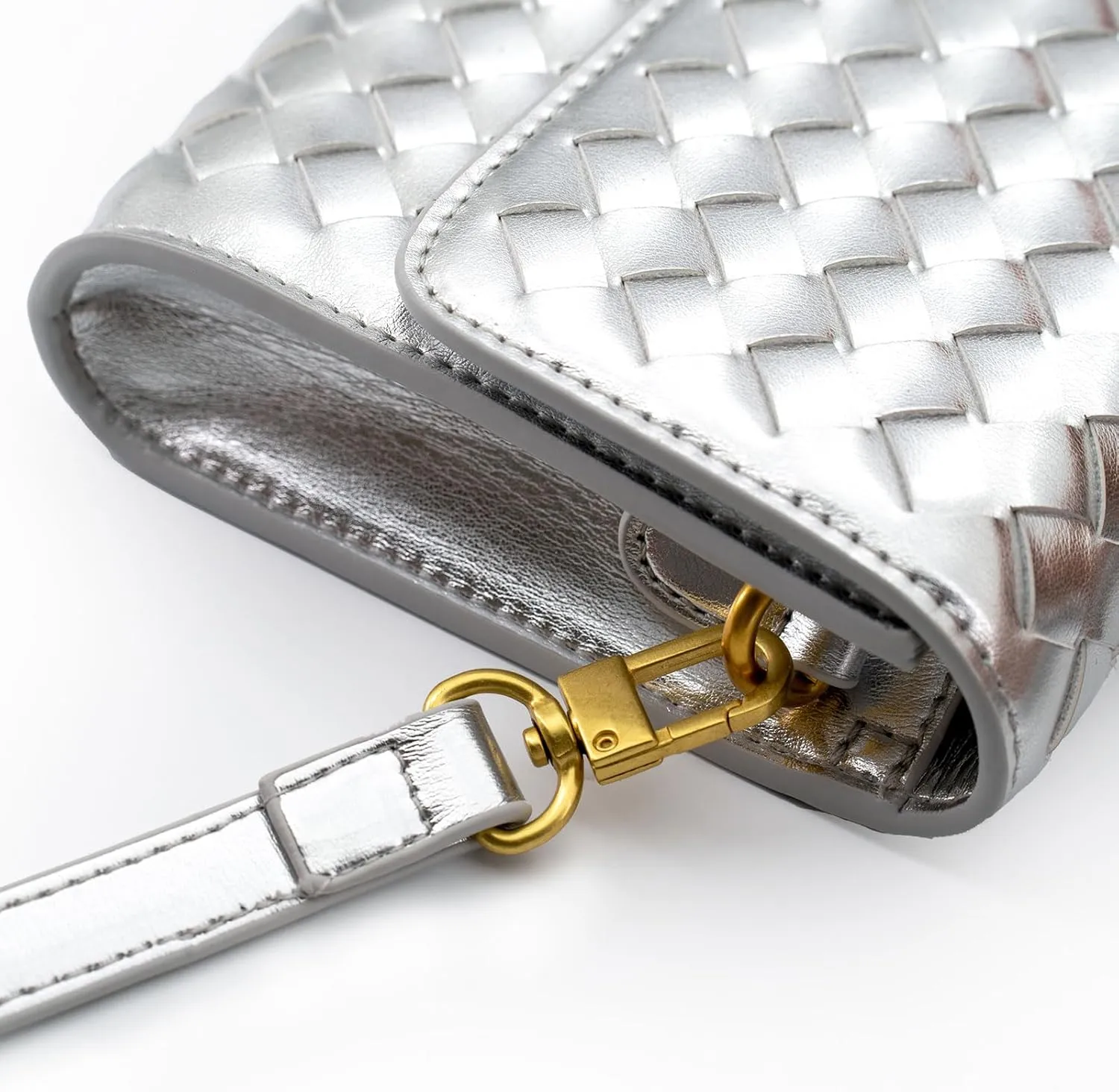Woven Clutch Purse Ladies Top Handle Handbag Leather Crossbody Shoulder Bag with Detachable Strap