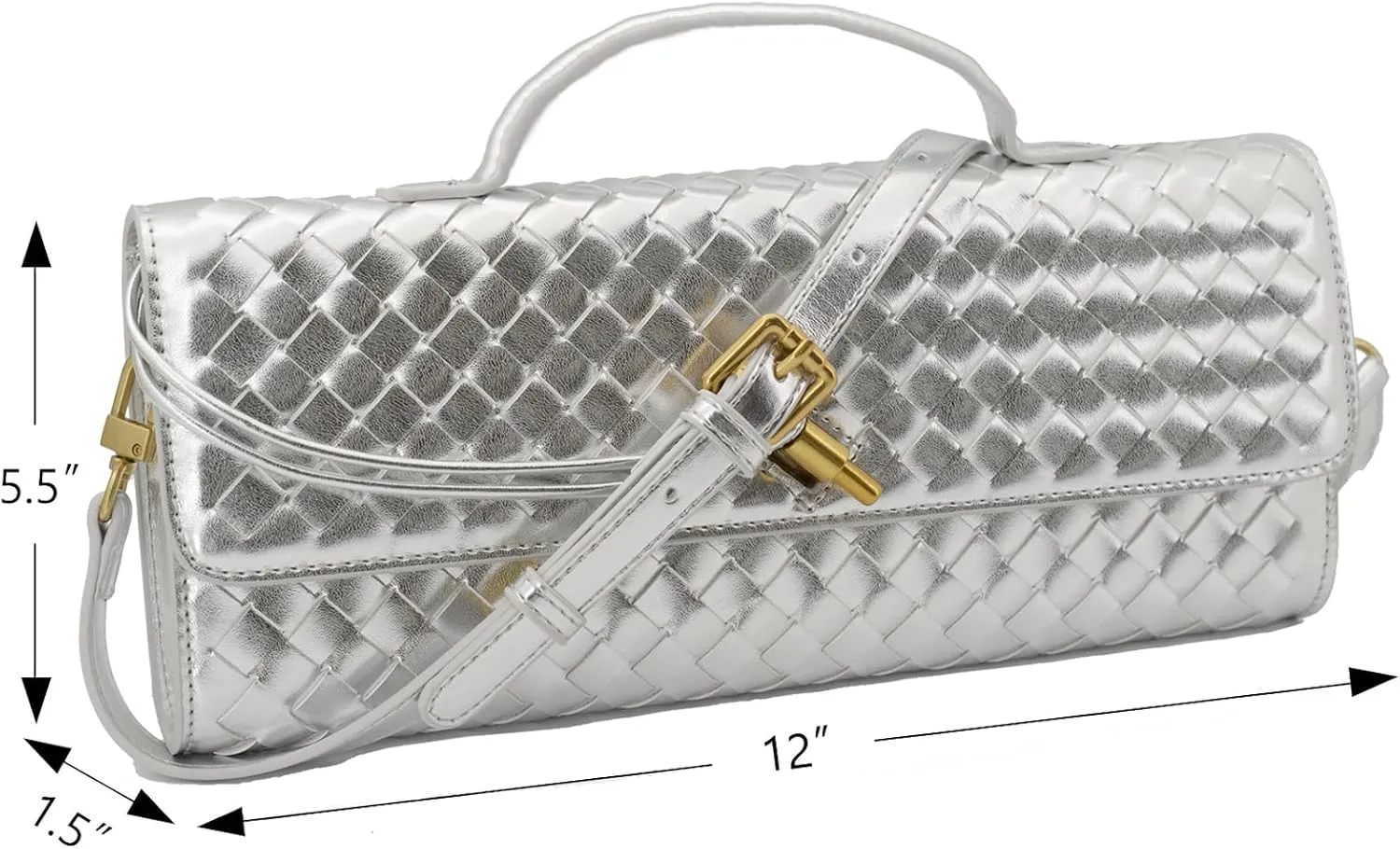 Woven Clutch Purse Ladies Top Handle Handbag Leather Crossbody Shoulder Bag with Detachable Strap