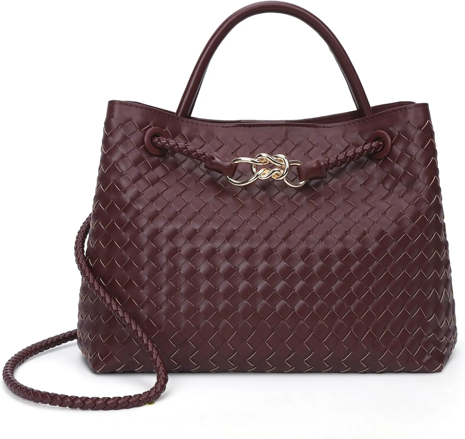 Woven Tote Bag for Women Crossbody Handbag,Vegan Leather Large Tote Purse,Trendy Satchel Handbag Bowknot Shoulder Bag