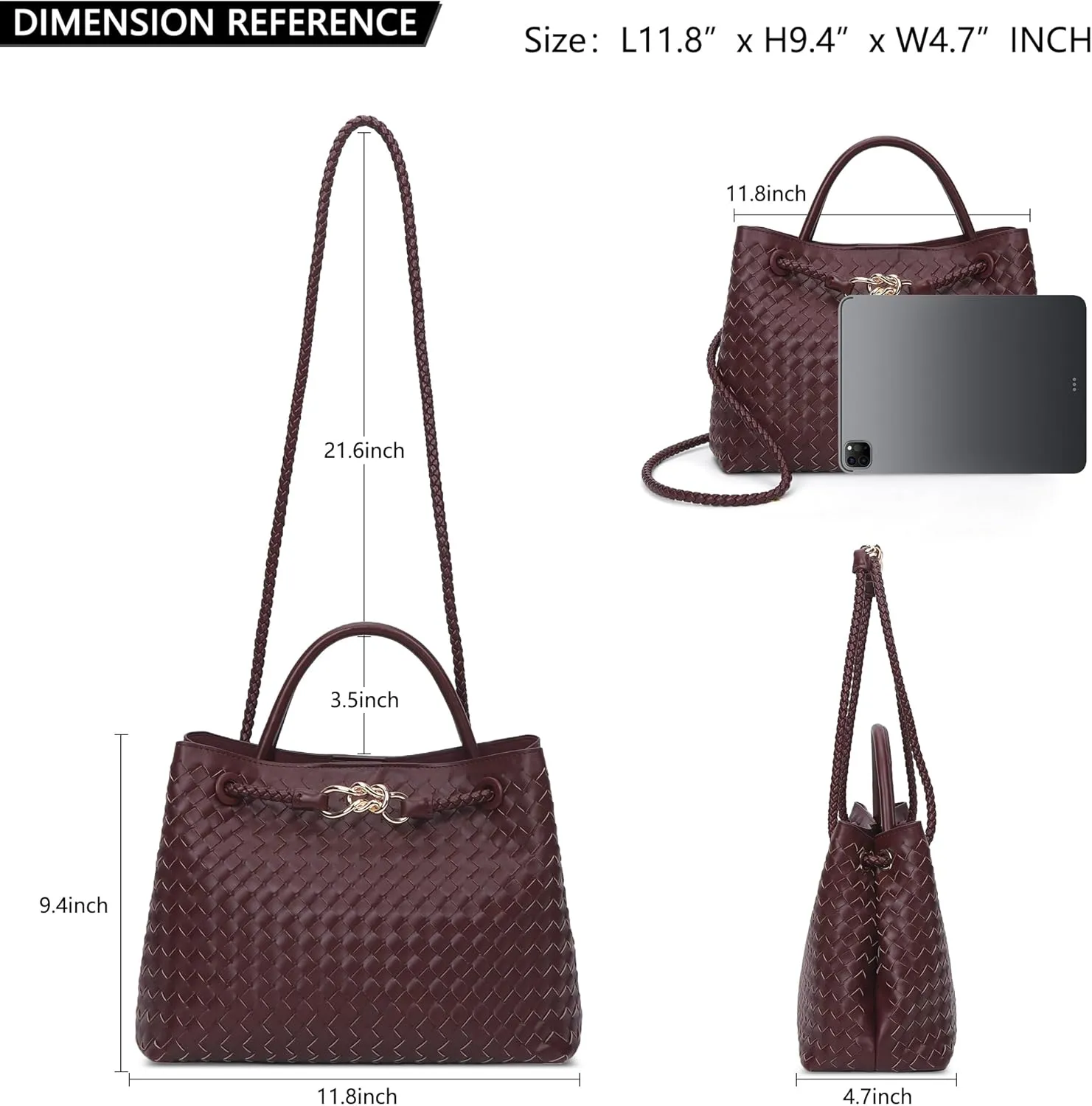 Woven Tote Bag for Women Crossbody Handbag,Vegan Leather Large Tote Purse,Trendy Satchel Handbag Bowknot Shoulder Bag