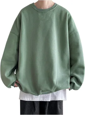 WUAI-Men Crewneck Sweatshirt Plus Size Soft Cozy Hipster Workout Loose Oversized Pullover Sweaters Thermal Jumper Tops