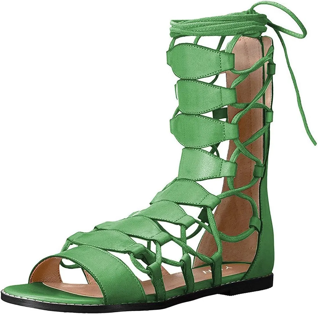 YDN Sexy Ankle High Gladiator Sandals for Women Lace up Open toe Flats Zips Shoes size 4-15 M US