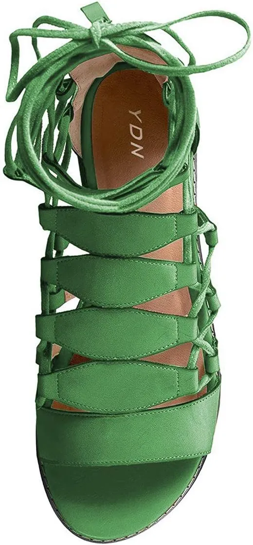 YDN Sexy Ankle High Gladiator Sandals for Women Lace up Open toe Flats Zips Shoes size 4-15 M US