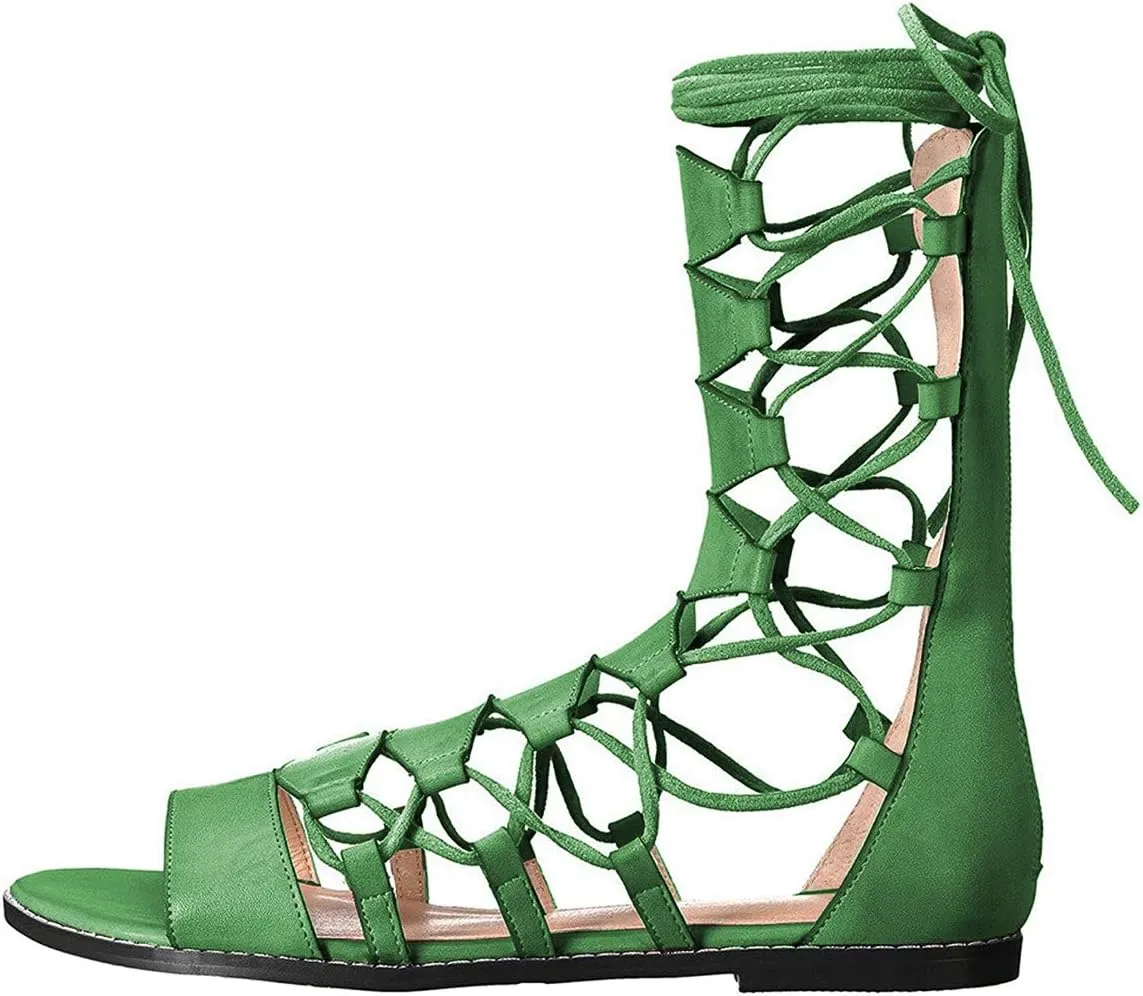 YDN Sexy Ankle High Gladiator Sandals for Women Lace up Open toe Flats Zips Shoes size 4-15 M US
