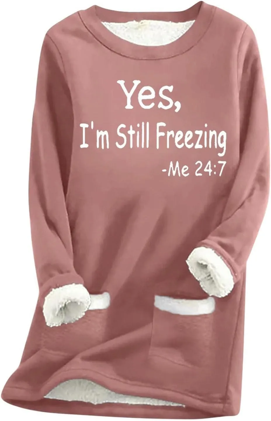 Yes,I'm Still -Me 24:7 Sherpa Lined Sweatshirt Women Faux Parka Warm Outerwear Letter Print Loungewear