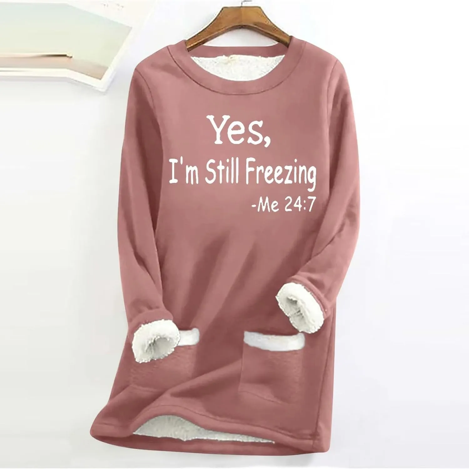 Yes,I'm Still -Me 24:7 Sherpa Lined Sweatshirt Women Faux Parka Warm Outerwear Letter Print Loungewear