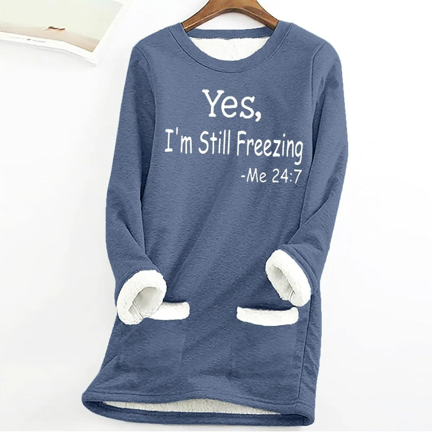 Yes,I'm Still -Me 24:7 Sherpa Lined Sweatshirt Women Faux Parka Warm Outerwear Letter Print Loungewear