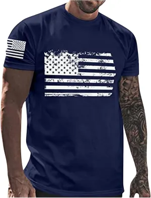 Ymosrh Men's T-Shirts American Flag Print Graphic T Shirt Short Sleeve Running Gym Workout Casual Tee Shirts, M-5XL