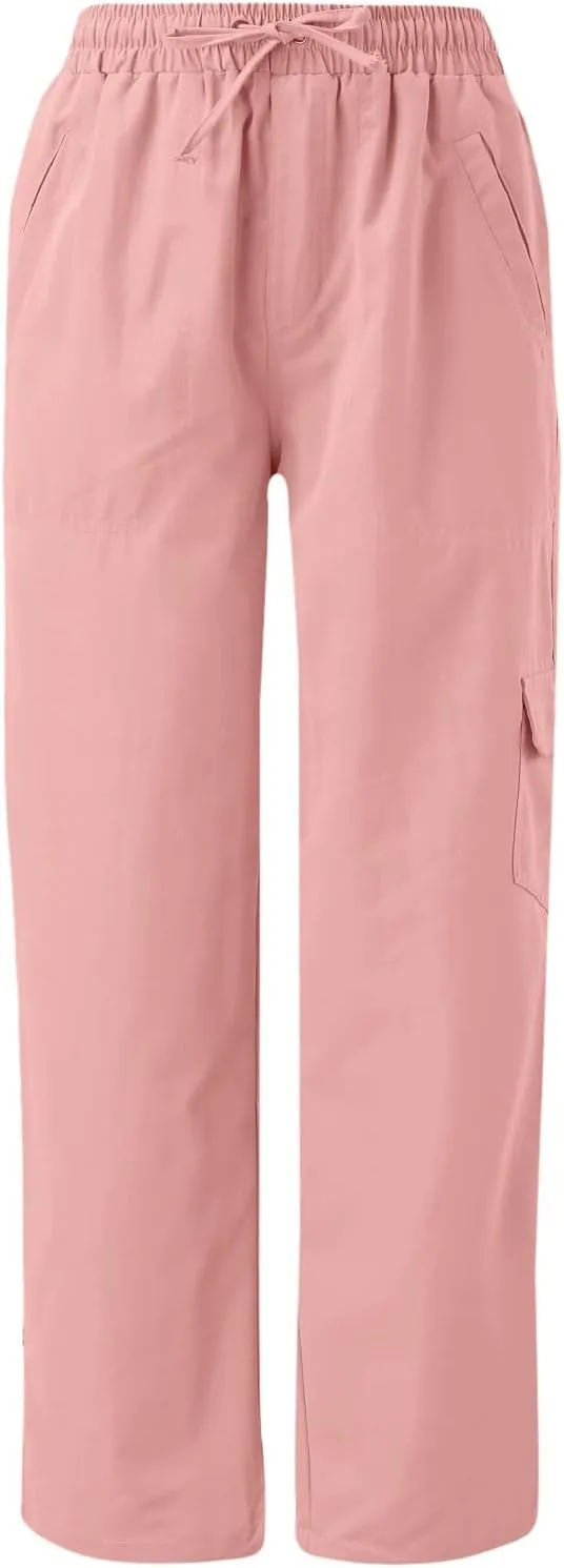Yoga Dress Pants for Women Casual Work Business Pants Elastic Waist Plaid Pants Solid Color Travel Trousers